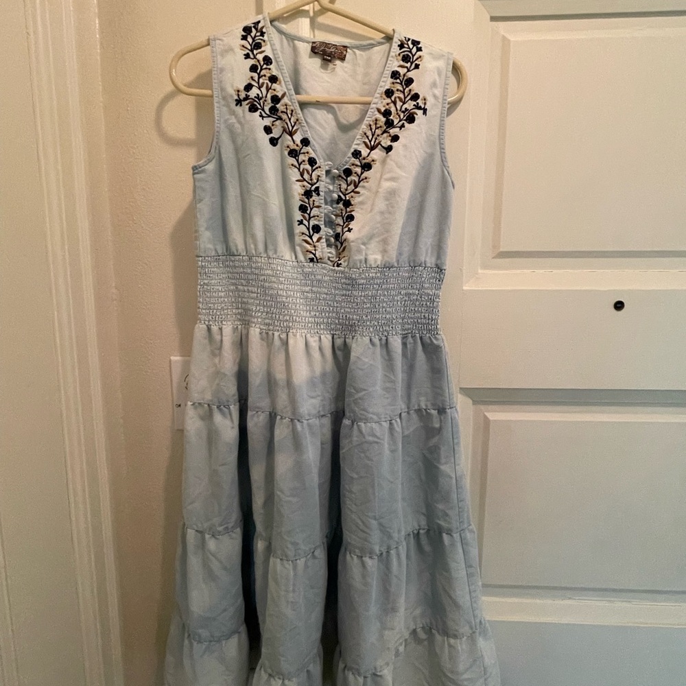J. Jill Light Blue Embroidered Dress